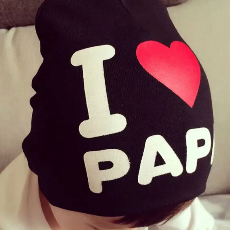 Baby Hat I Love MAMA and PAPA Warm Knit Boy Girl Child Newborn Cotton Caps Spring Black White Gray Soft | Детская одежда и обувь