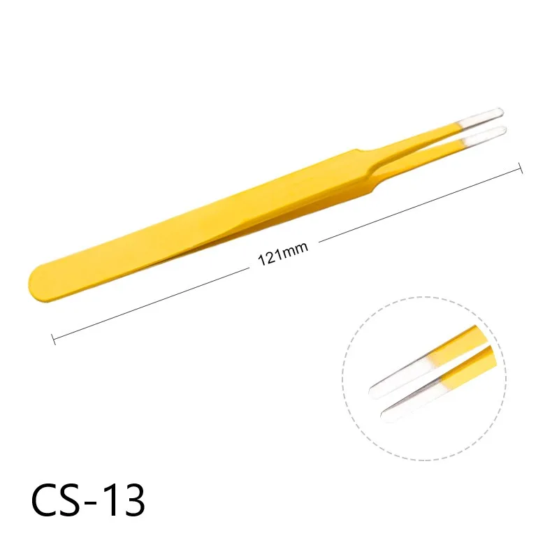 CS13 Антистатические нержавеющая сталь пинцет для наращивания ресниц бровей точность изогнутые прямые Пинцет щипцы для технического обслуживания Repair Tool - Цвет: CS13