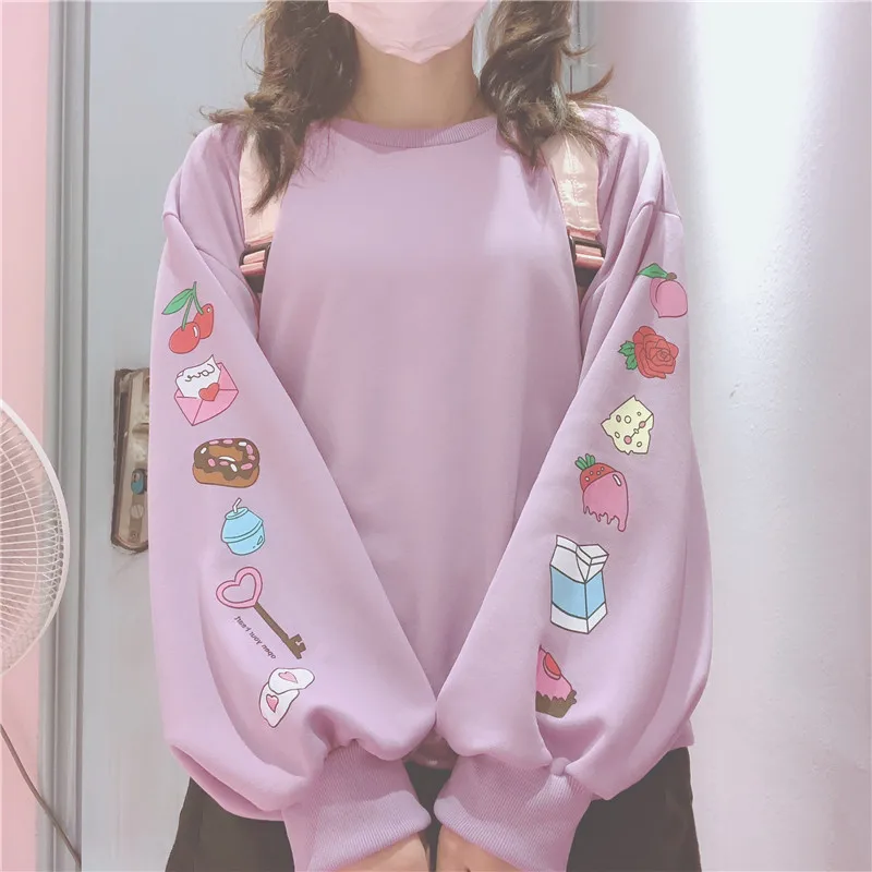 Милые свободные свитшоты с мультяшным рисунком для Kawaii пуловер длинными
