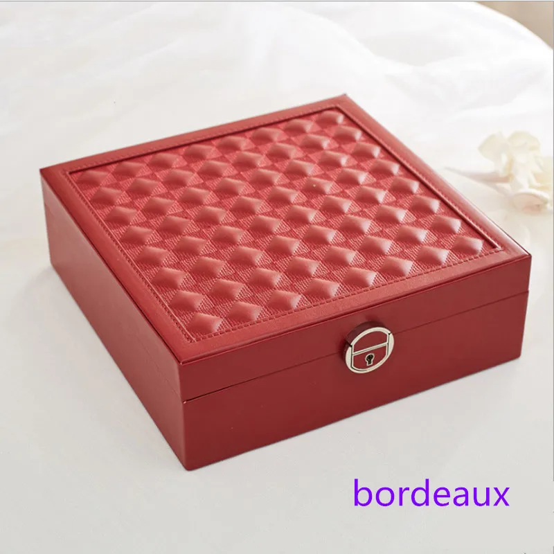 Solid Color Woodiness environmental PU leather Jewelry Box Makeup Travel Case Birthday Gift Ring Earrings etc.