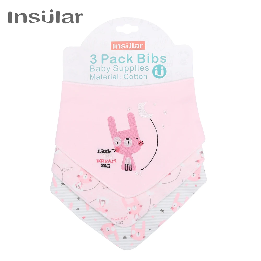 INSULAR 3Pcs/set Newborn Cartoon Baby Bibs Unisex Infant Cotton Soft Waterproof Feeding Triangle Scarf Towel Burp Clothes | Детская