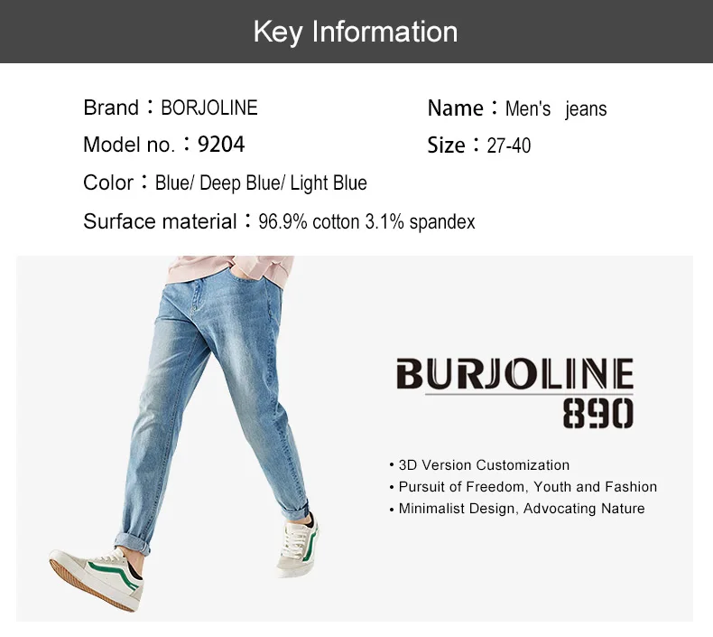 BURJOLINE мужские джинсы весна стрейч Slim-fit джинсы брюки студенческие повседневные брюки B9204
