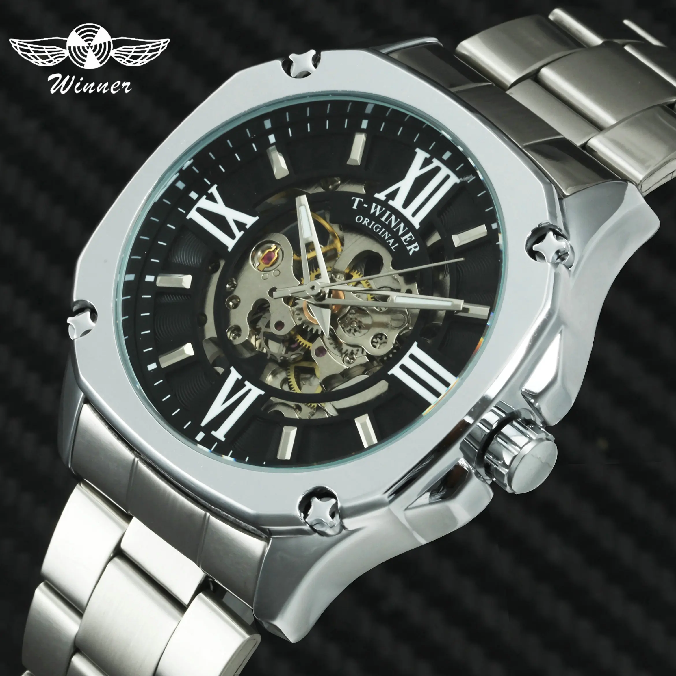Модные деловые часы WINNER Мужские автоматические механические с скелетом мужские