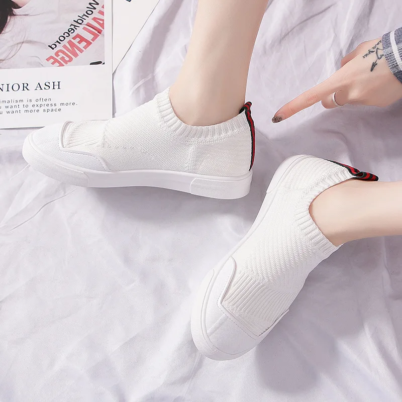 2019 Fashion New Slip on Flats Shoes for Women Black White Sneakers Sock Woman Casual Modis Zapatos Mujer Tenis Feminino | Обувь