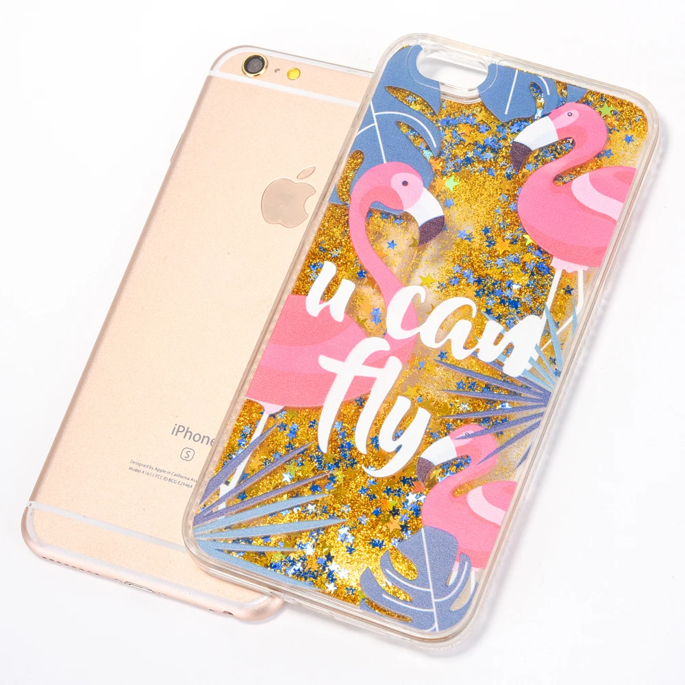 Фламинго чехол для iphone 7 Жесткий ПК динамический песок блесток plus 8 6 6splus телефона