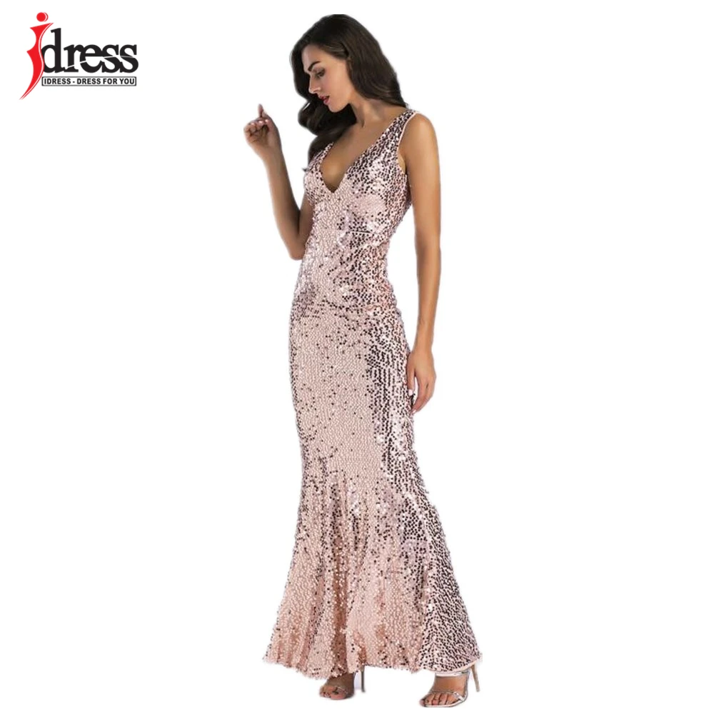 Сексуальное женское платье IDress с золотыми блестками рождественское длинное