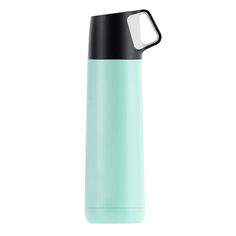 Синий 500ML Creative Stainless Steel Double Wall Thermos Mug With Small Cup Vacuum Flask Travel Coffee Mug Drink Bottle Thermocup - Цвет: Синий