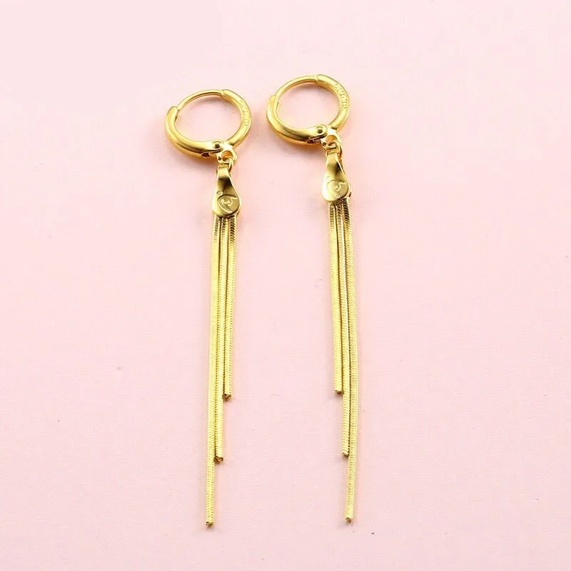 MxGxFam 3 line Drop Tassel Earrings for Fashion Women 24 k Pure Gold Color NO stone good Quality Jewelry | Украшения и аксессуары