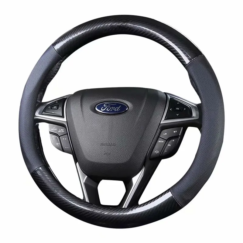 Накладка на Рули автомобиля 37 38 см для Ford EcoSport Escape Kuga Expedition EL Max Explorer Galaxy S-Max F-Series Raptor Focus - Название цвета: black no logo