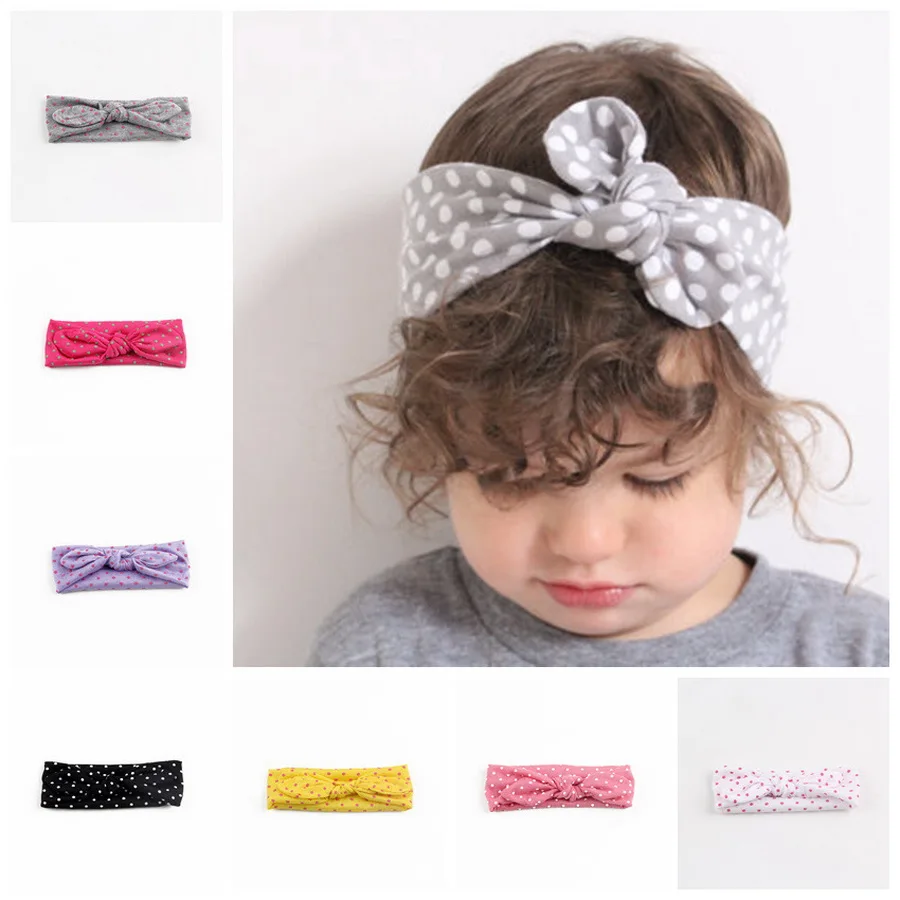DHL 1000pcs Baby Rabbit Ears Elastic Wave Point Bowknot Headband | Детская одежда и обувь