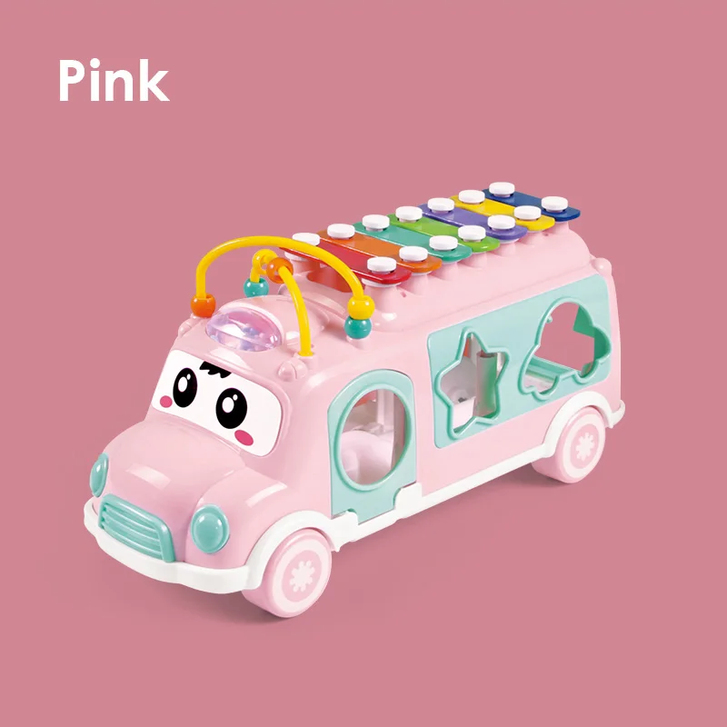 pink Huanger мультфильм музыкальный автобус детские игрушки ручной стук девочка мальчик погремушка развивающие для детей головоломки младенческой мобильный монтессориподарок - Цвет: pink