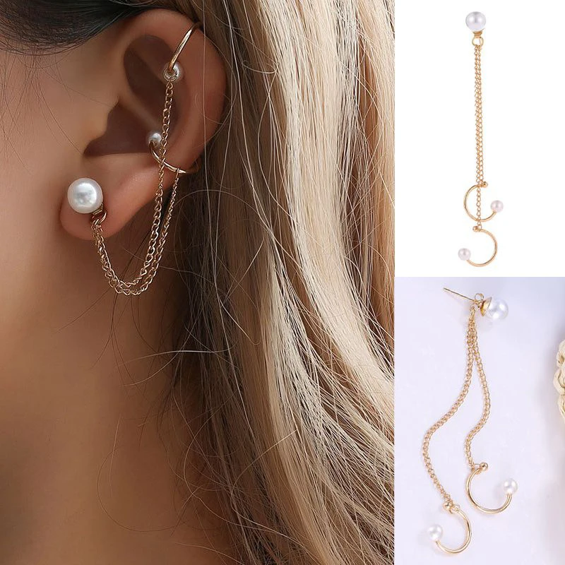 Женские трендовые корейские геометрические серьги-клипсы с жемчужинами пряжкой