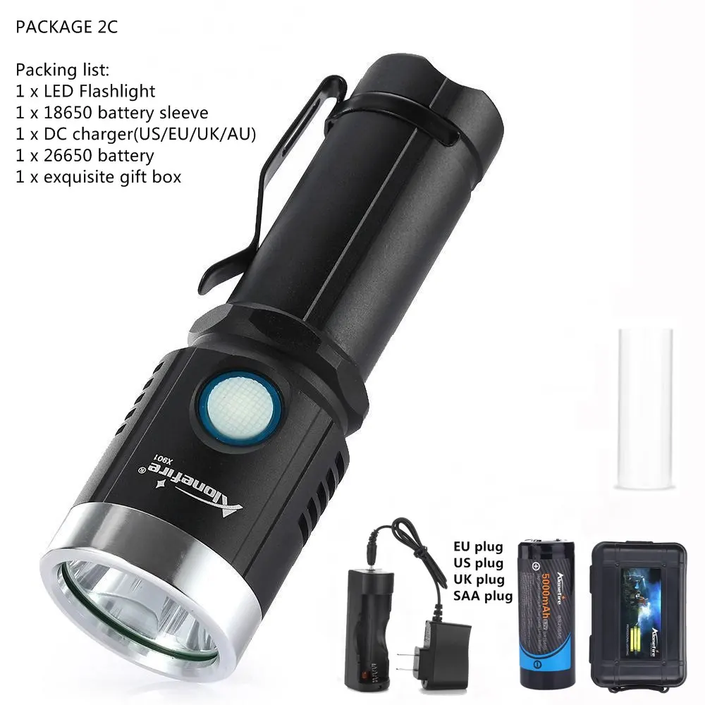 PACKAGE 2C AloneFire X901 L2 светодиодный фонарик 18650 Micro usb перезаряжаемый светодиодный фонарь ультра яркий ручной водостойкий фонарь - Испускаемый цвет: PACKAGE 2C
