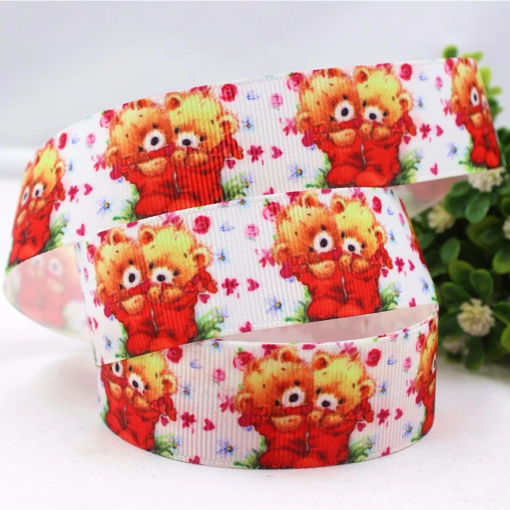 YJHSMY 22 мм Радужный медведь напечатанный grosgrain лента, аксессуары для одежды, Свадебная лента для подарочной упаковки, MD52013