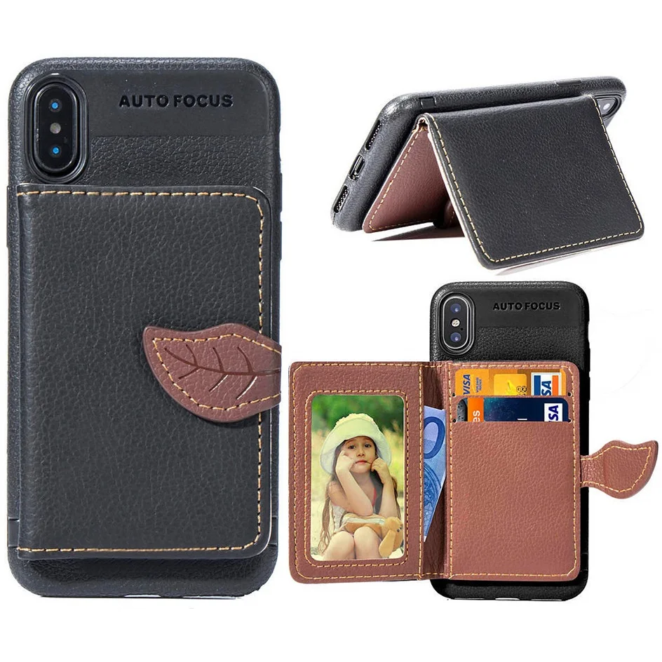 Мягкий чехол для iPhone X 8 7 6 6s Plus роскошный кожаный задняя крышка зажим складной