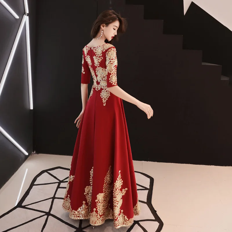 Темно-красные вечерние Длинные Cheongsam ретро Тонкое платье свадебное платье китайский стиль Свадьба Qipao Женская одежда Vestido XS-XXXL