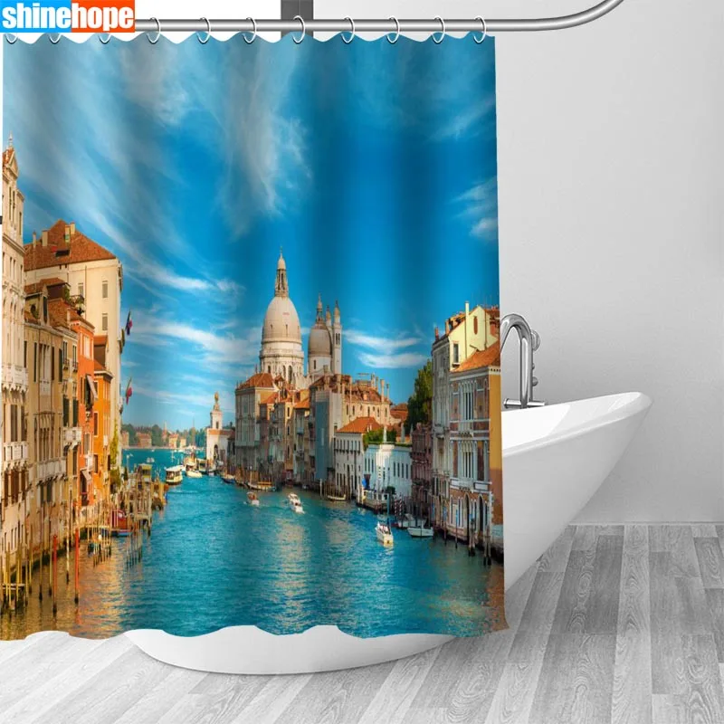 

1PC Italy Building Shower Curtains for Bathroom Polyester Shower Curtain Printing Curtain Cartoon Shower Curtains