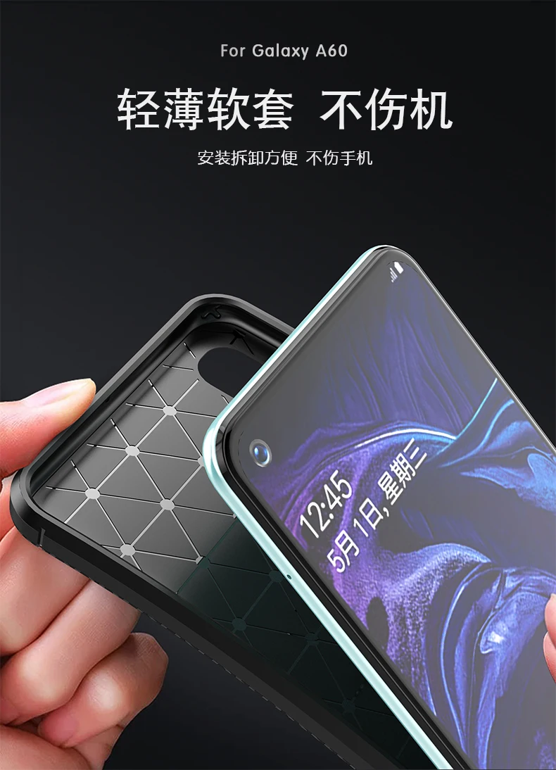 Чехол для Samsung Galaxy A60 роскошный чехол из углеродного волокна с защитой от падения