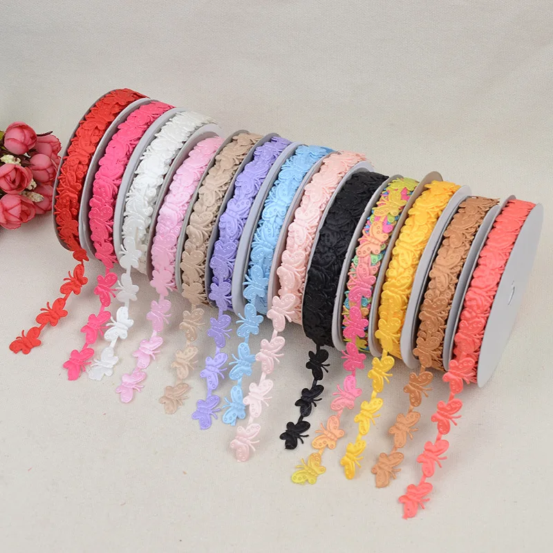 

DIY Headwear Clothing Accessories 1.5cm * 20 Yards Colorful Butterfly Cake Gift Box Lace Ribbon Webbing Ultrasonic Embossed Tape