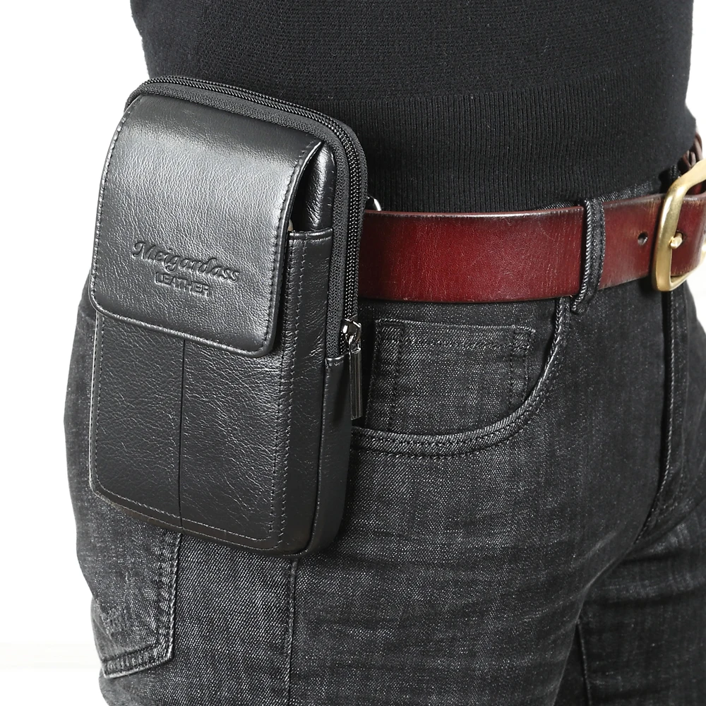 

meigardass New style High Quality Men Genuine Leather Waist Bag Male Travel Fanny Pack Belt Loops Hip Bum Wallet bag #285-L