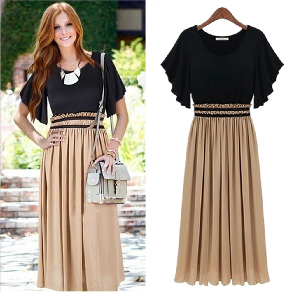 vestidos summer dress Women Casual High Waist Dress women Ruffles Round Neck Pleated Short Sleeve dresses for women 2021 платье