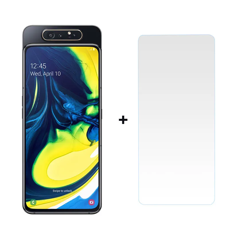 With Tempered Glass Samsung Galaxy A80 Mobile phone 6.7” Snapdragon 730G Octa Core Rotating Camera 48MP 8GB 128GB 3700mAh NFC Android 4G Smartphone - Цвет: With Tempered Glass