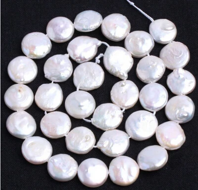 

wb 003001 Rare 13-14mm Natural White Freshwater Pearl Coin Beads Loose Beads 15"AAA 5.7