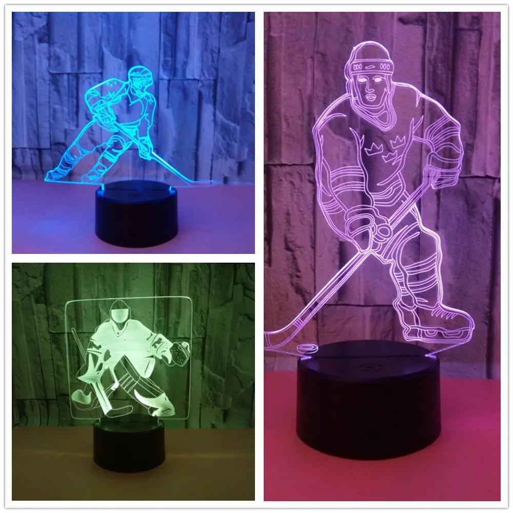 3 вида стилей Новинка освещение хоккеист Ice плеер 3D свет в ночь Touch USB лампа