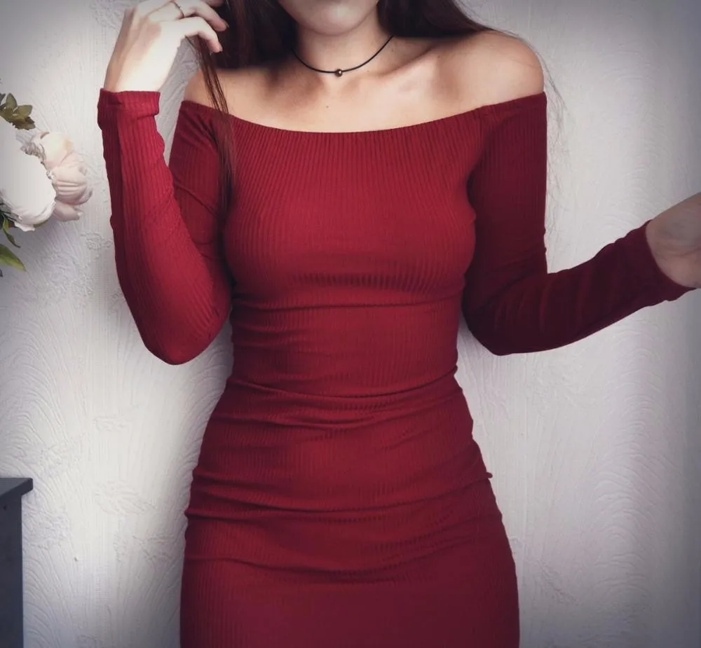 Модная одежда с длинными рукавами открытыми плечами Slash шеи сексуальная клуб