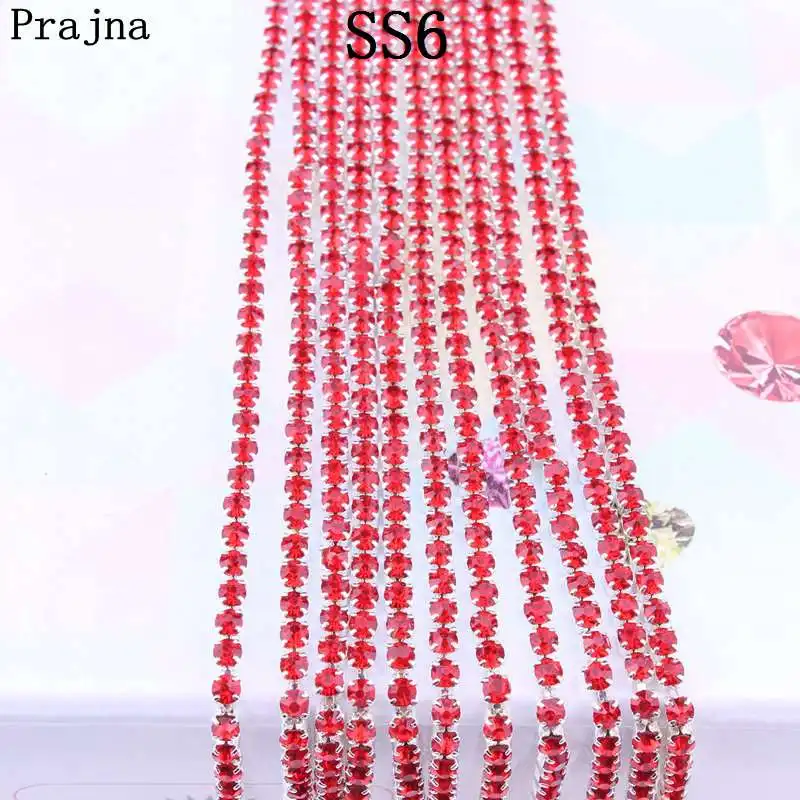 Red Prajna SS6 1 ярд Стразы для одежды камни и кристаллы чашки цепи стразы отделка пришить орнамент аксессуары дешевые E - Цвет: Red