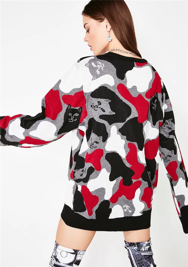 Осень негабаритный свитер 2019 осень мода камуфляж шаблон свободные пуловеры