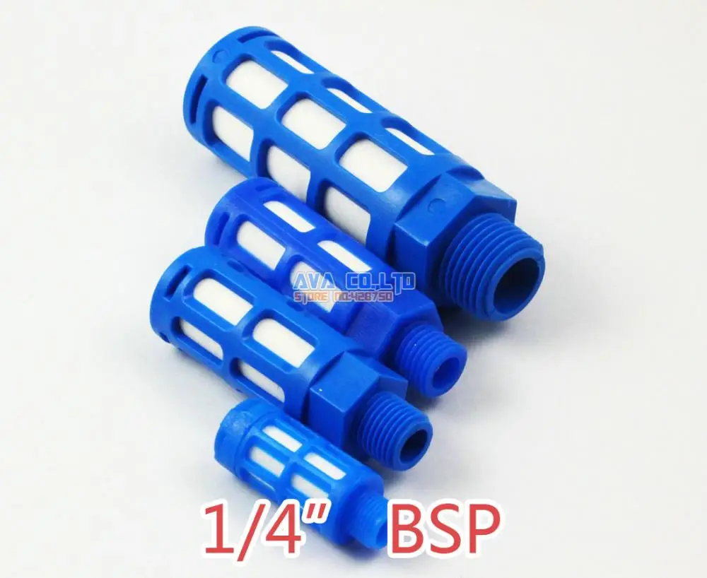 

10 Pieces 1/4" BSP Pneumatic Blue Plastic Silencer Connector Noise Reduce Air Valve Muffler Fitting