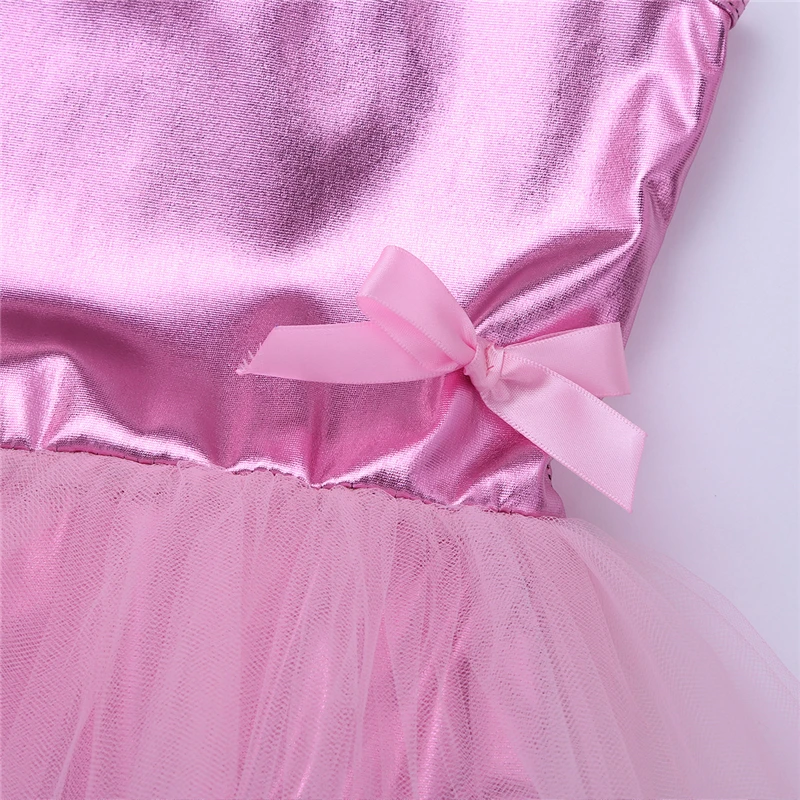 Kids Girls Glossy One Shoulder with Mesh Splice Bowknot Leotard Dress for Ballet Dance Gymnastics training Tutu | Детская одежда и