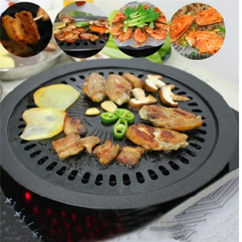 

Black Korean Style Barbeque Pan Easy Hand-wash Non-stick BBQ Plate Cooking Pan Meat Grill Outdoor Home Kitchen Cooking Tools