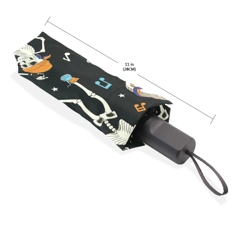 Черный автоматический складной зонт с черепом для танцев и музыки Женский