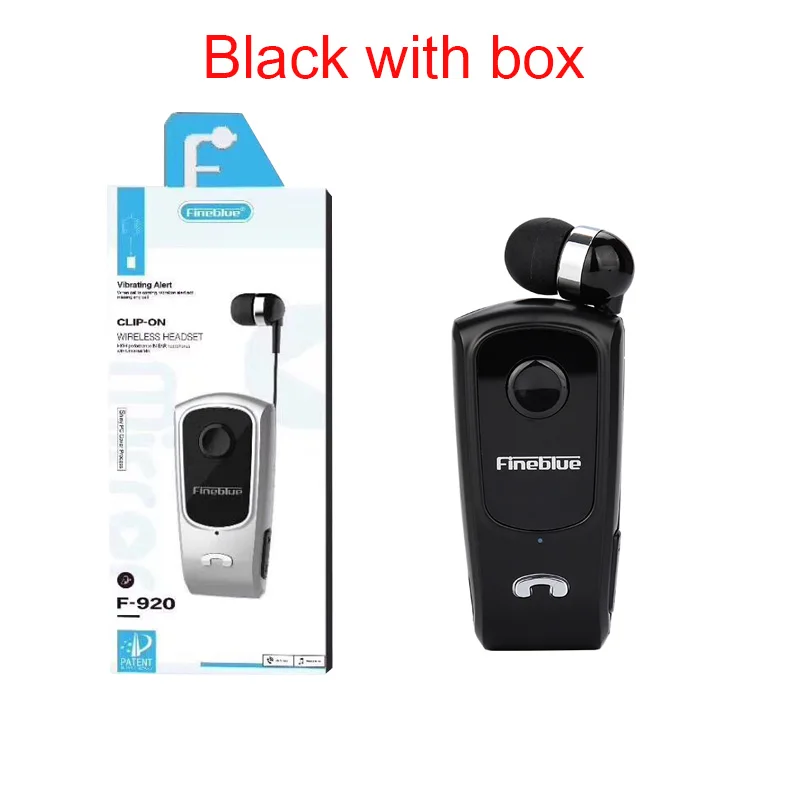 Black with box Настоящие Fineblue F920 выдвижные беспроводные Bluetooth наушники гарнитура стерео зажим для наушников микрофон телефонный звонок портативный - Цвет: Black with box
