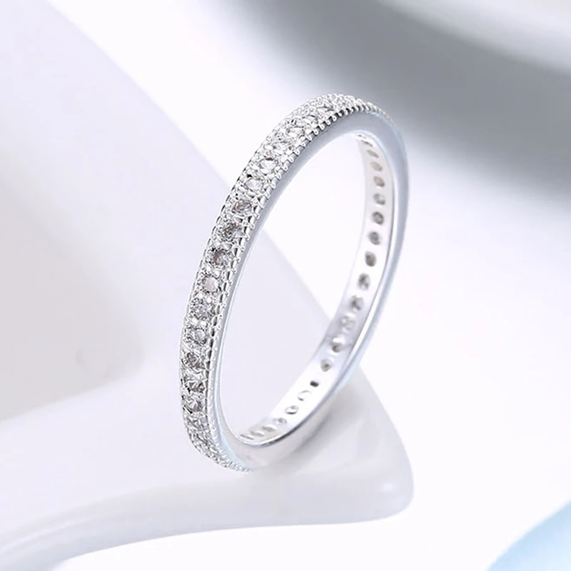 AIPHA Hot White Gold Color Classic Fashion Ring Woman Flat Simple 3A Cubic Zircon Jewelry For Girlfriend's Wedding Gift P5 | Украшения