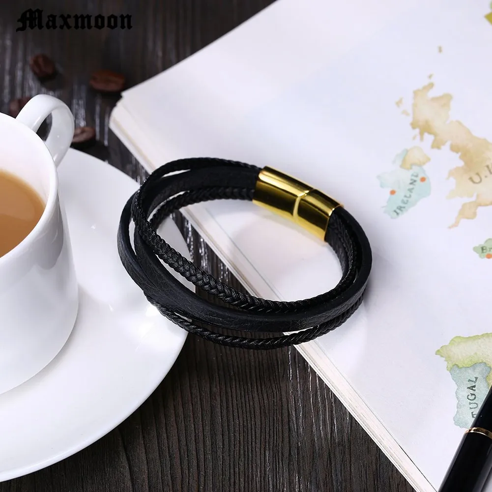 Браслеты и браслеты Maxmoon мужские кожаные из нержавеющей стали плетеный Канат