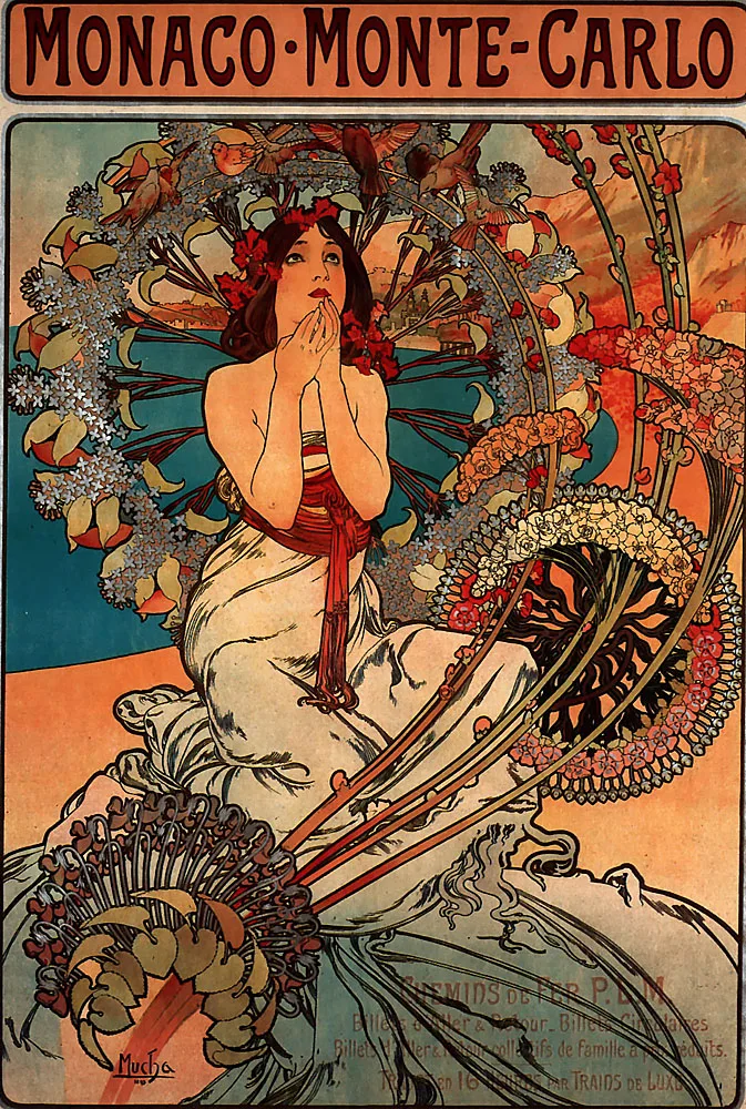 Alphonse Mucha живопись Monaco Monte Carlo 1897 классические холщовые картины винтажные