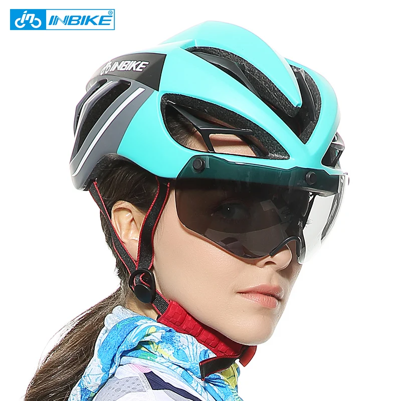 INBIKE мужской женский велосипедный шлем с очками цельно-формованные велосипедные