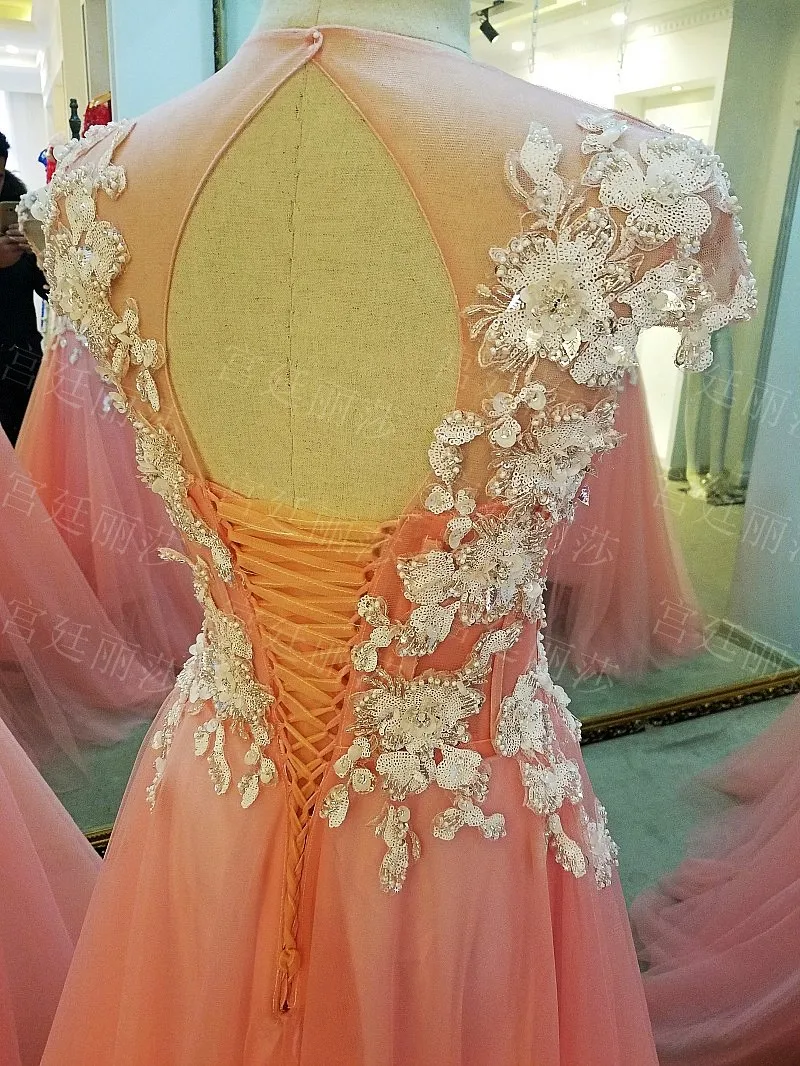 LS01880 Новый вечерние платья длинные партия платье cap рукава корсет назад блестки