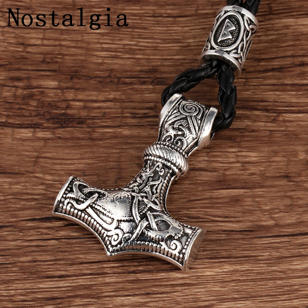 Ностальгия Thor Hammer Mjolnir бисер с рунами Viking браслет Norse Vikingos аксессуары