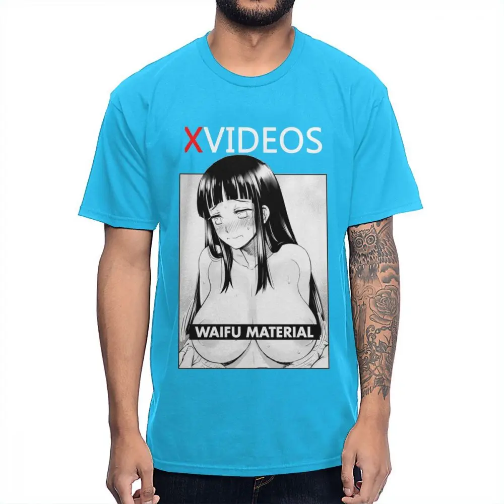 Мужская футболка XVideo, аниме Хината вайфу, материал, футболка ahegao, винтажный стиль, натуральный хлопок, круглый вырез, футболка - Цвет: Королевский синий