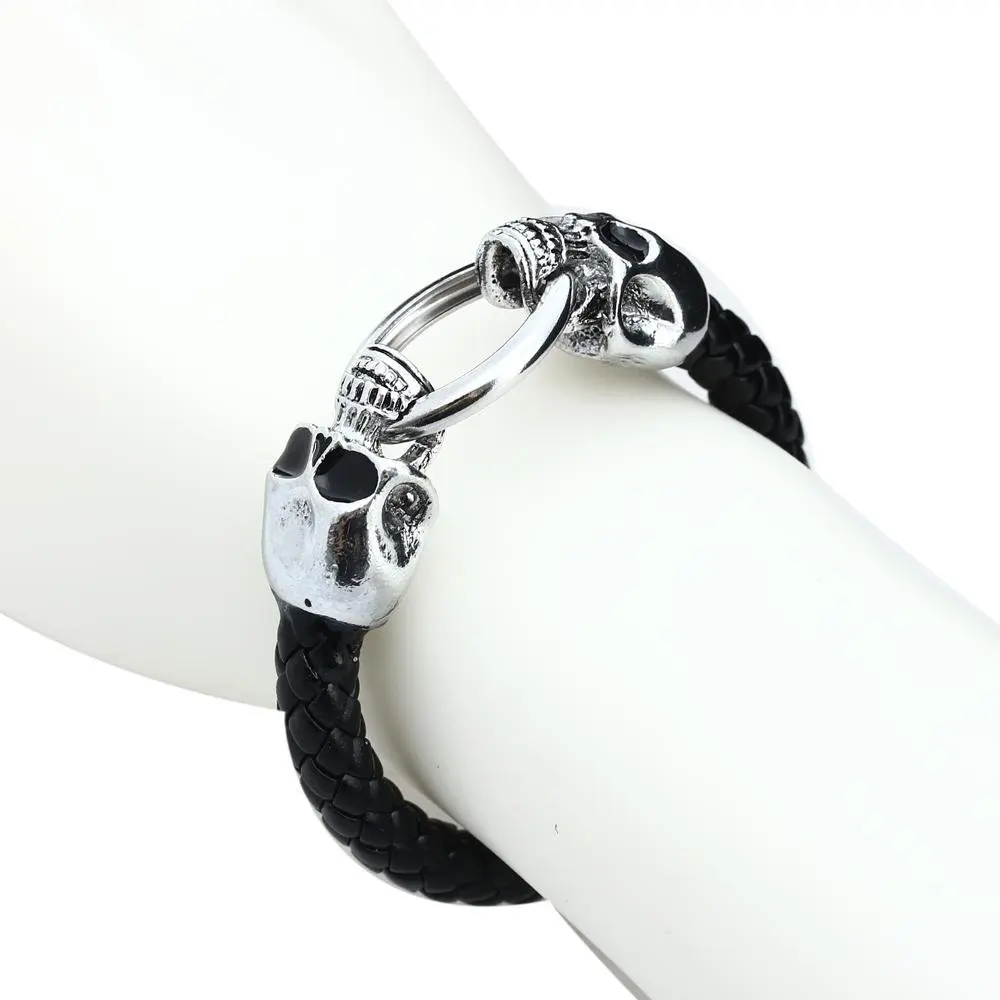 Man's alloy leather braided Bracelet with skull Punk | Украшения и аксессуары