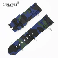 carlywet 24mm camouflage black blue green waterproof silicone rubber replacement wrist watch band strap belt for luminor