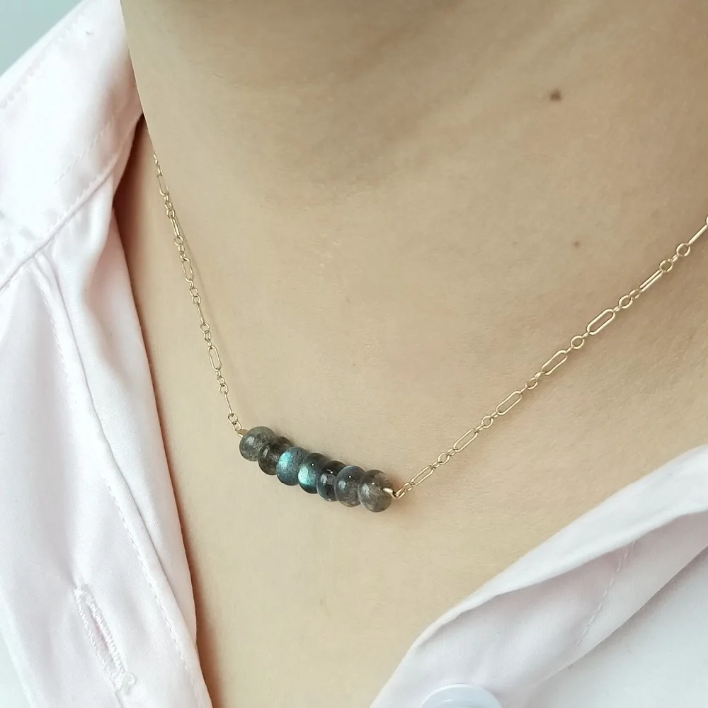 Lii Ji Aurora Labradorite Necklace Natural Stone Elegant Chain 40cm/45cm Delicate Jewelry for Female Girl Friend Gift | Украшения и