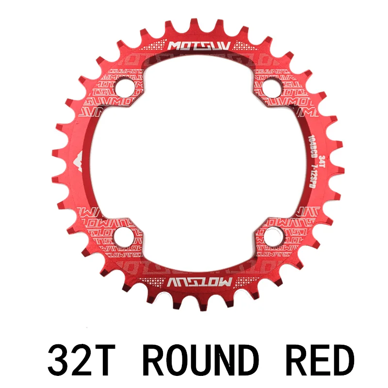 MTB велосипедная круглая узкая широкая Звездочка 32 T/34 T/36 T/38 T 104BCD, велосипедная цепь, круговой шатун, запчасти для велосипеда с одной пластиной - Цвет: Round 32T Red