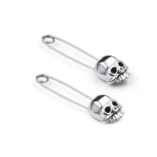 Sliver 1 pair Новинка, 1 пара, нержавеющая сталь, безопасная булавка, серьги-гвоздики для мужчин, пирсинг для ушей с черепом, безопасная булавка, панк серьги для мужчин - Окраска металла: Sliver 1 pair