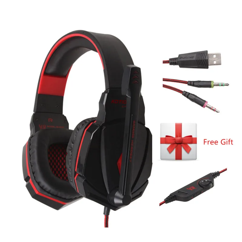 G4000 red KOTION EACH G2000 игровая гарнитура, стерео наушники, проводные наушники с микрофоном, светодиодный светильник, наушники для ПК, геймеров, Xbox PS4 - Цвет: G4000 red
