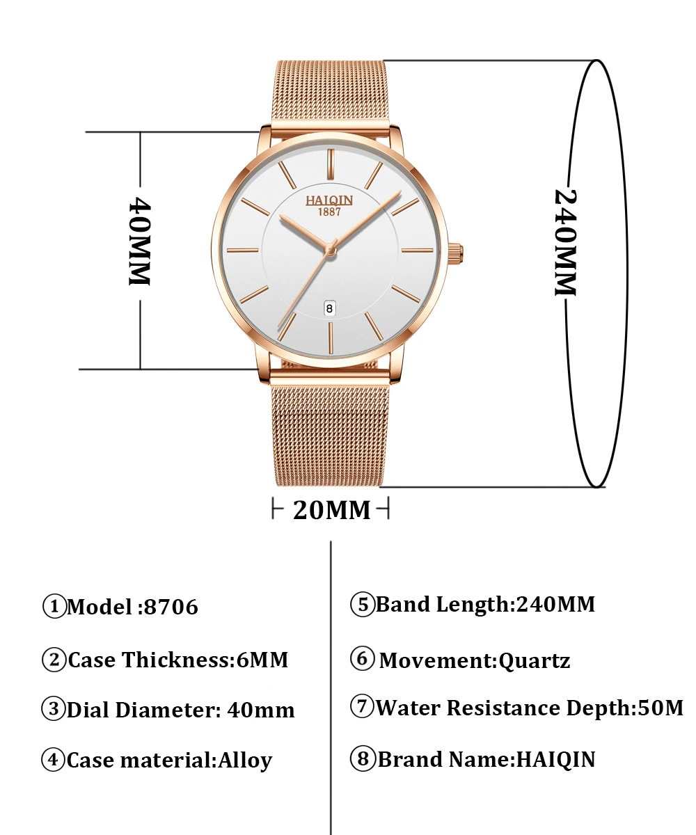 HAIQIN женские часы от ведущего бренда, роскошные часы Reloj de dama, женские наручные часы, женские часы из нержавеющей стали с золотой сеткой, Relogio Feminino, новинка